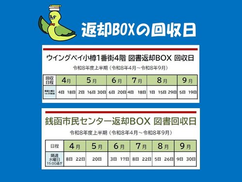 返却ボックスの回収日（令和8年度上半期）